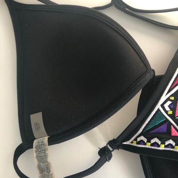 PINK Victoria’s Secret 2-Piece Black Tribal Embroidered Bikini Swim Set SM - Picture 10 of 14